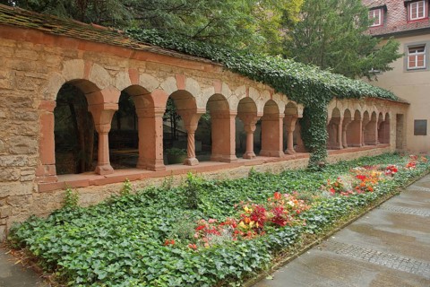 Cloister with archways in the Lusamgärtchen, Würzburg, Lower Franconia, Franconia, Bavaria,