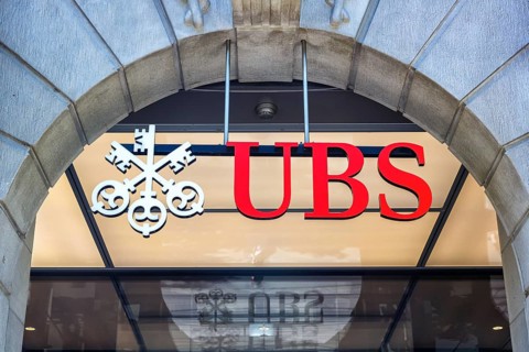 UBS Bank logo at the company's headquarters on Paradeplatz in Zurich, Switzerland, Europe