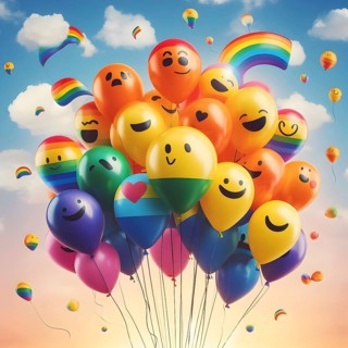 LGBT concept pride rainbow balloons. AI generated