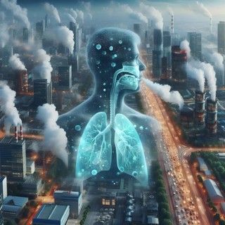 Air Pollution city and people suffers lung disease. Industrial pollution. Industrial smoke. Human
