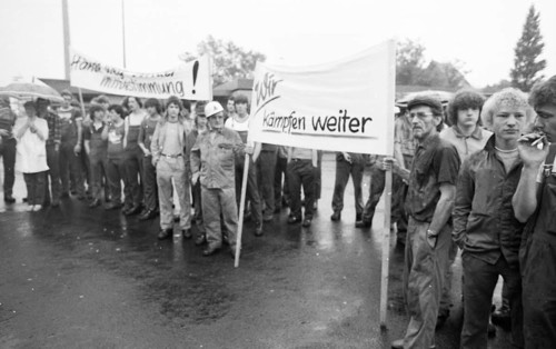 Warning strike at Thyssen by IG Metall to preserve co-determination on 30.07.1980 in Oberhausen,