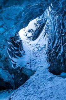 Snow in the ice cave Pröng, Sudurland, Iceland, open on top, Europe