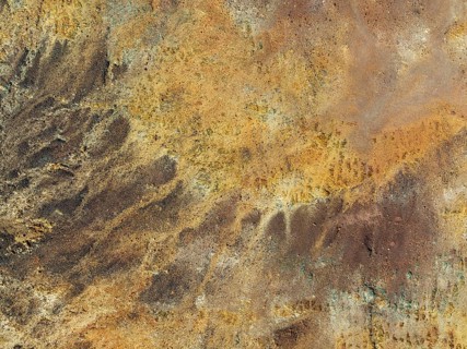Extremely mineral-rich ground in the area of the Rio Tinto mines, aerial view, drone shot, Huelva