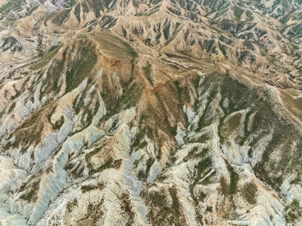 Bare ridges of eroded sandstone in the badlands of the Tabernas Desert, Europe's only true desert,