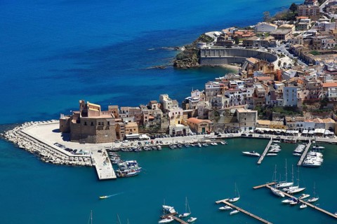View of Castellammare del Golfo with the castle and the harbour, municipality in the province of