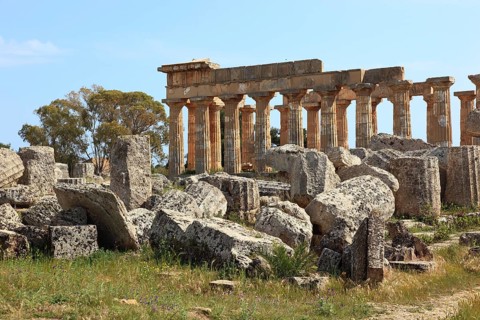 Selinunte, Temple E and tombs in the archaeological site of Selinunte, Trapani Province, Sicily,