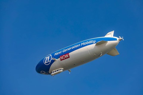 Zeppelin NT in the sky over Friedrichshafen, Lake Constance, Baden-Württemberg, Germany, Europe
