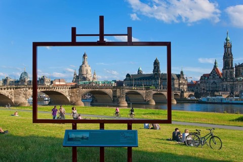 Dresden Silhouette View from Neustätter Elbufer to Dresden Old Town