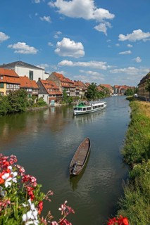 Excursion boat, boat, Regnitz, Little Venice, Bamberg, Upper Franconia, Bavaria, Germany, Europe