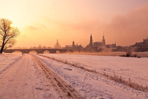 Dresden morning fog over the Elbe