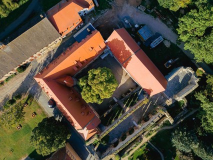 Aerial view of Memleben Monastery and presumed imperial palace, Memleben, Saxony-Anhalt, Germany,