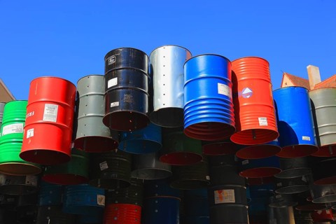 Nuremberg, Art with barrels in front of the Neues Museum Nuremberg, State Museum of Art and Design,