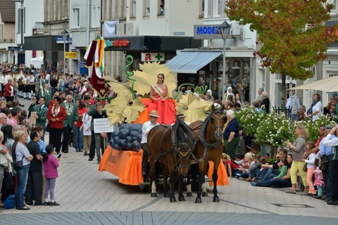 The Wine Queen of Affental at the festival parade of Zwetschgenfest, plums festival, Bühl, Baden,