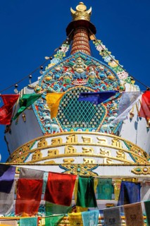 Buddhist gompa with prayer flags. Tabo monastry, Tabo, Spiti Valley, Himachal Pradesh, India, Asia