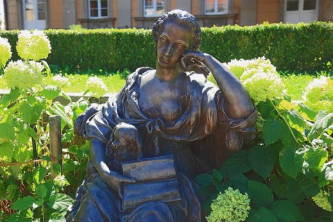 The sculpture of Margravine Wilhelmine on La Spezia Square, Bayreuth, Upper Franconia, Bavaria,