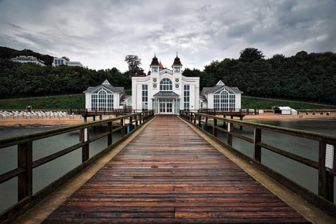 Sellin pier, deserted, rainy weather on the Baltic Sea, long exposure, Baltic resort Sellin, Rügen