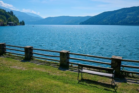 Lake, shore, bank, water, sun, sparkles, summer, Lake Millstatt, Millstatt, Carinthia, Austria,