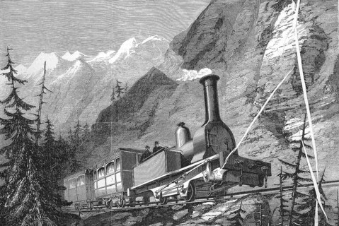 Engine driver on the locomotive on the Mont-Cenis railway, an international railway line operated