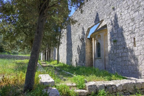 Church of the Benedictine Abbey built into the wall, Mljet Island, Dubrovnik-Neretva County,