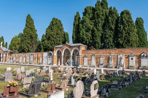 Graves in the central cemetery of Venice, cemetery island of San Michele, Venice, Italy, Europe