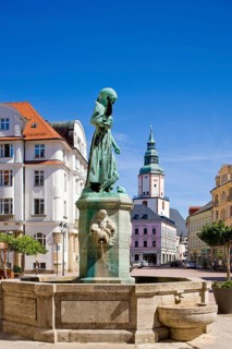 Döbeln Schlegelbrunnen fountain at the town hall. Döbeln is located in the Central Saxon hill