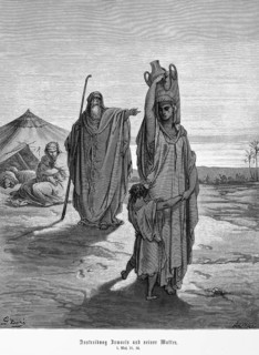 Bible, expulsion of Ishmael and his mother Hagar, Genesis, 21, 14, tent, people, expel, mourning,