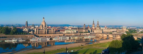Dresden Silhouette View from Neustätter Elbufer to Dresden Old Town