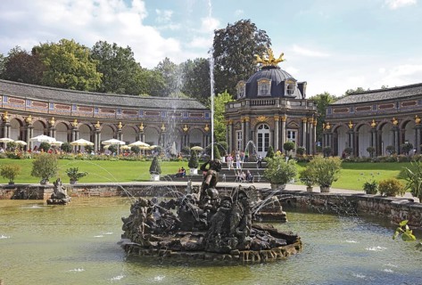 Waterworks and New Palace with Temple of the Sun at the Hermitage in Bayreuth, Upper Franconia,