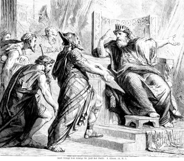 Joab brings the number of the people to the king, Israel, census, sword, throne, king, men, Bible,