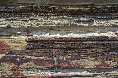 Close up of Devonian Old Red Sandstone in sea cliff at Duncansby Head near John o' Groats,
