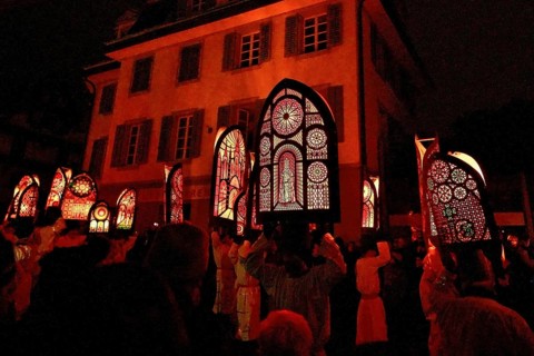 Bearer of the Iffelen at the traditional Klausjagen, Klaus parade 2023, St. Nicholas custom,