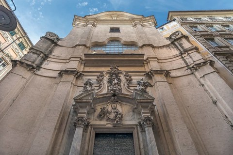 Main façade of the baroque Chiesa di San Filippo Neri, consecrated in 1674, Via Lomellini, 10,