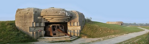 German 152 mm navy gun in bunker of the Batterie Le Chaos, part of the Atlantikwall at