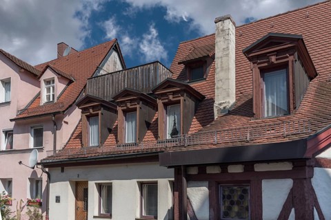 Historic roof oriel, Mühlgasse 1, Nuremberg, Middle Franconia, Bavaria, Germany, Europe