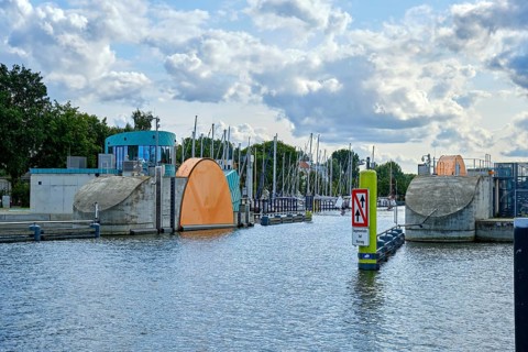The Greifswald Wieck barrage, a storm surge protection facility, Hanseatic City of Greifswald,