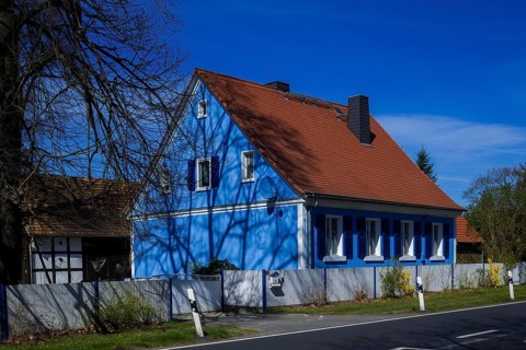 Blue House in Neukollm in Lusatia