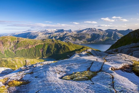 View from Seiskallåfjellet into the Melfjorden, Saltfjellet Svartisen National Park, Helgeland
