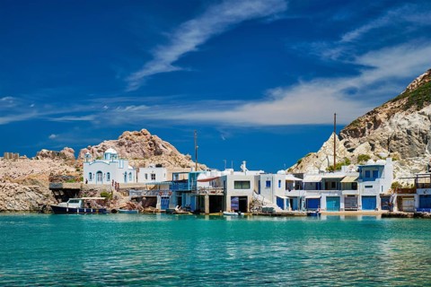 Greek village scenic picturesque view in Greece, the beach and fishing village of Firapotamos in