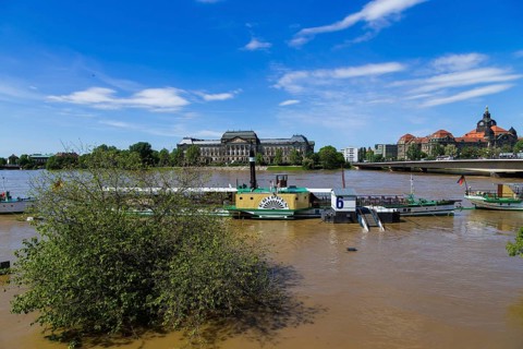 Elbe steamer during the flood in Dresden