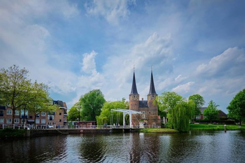 Oostport (Eastern Gate) of Delft in the day. Delft, Netherlands