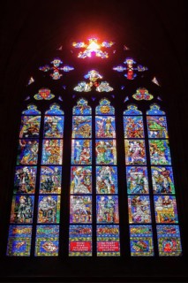 PRAGUE, CZECH REPUBLIC, APRIL 27, 2012: Stained-glass Window designed by famous Czech Art Nouveau