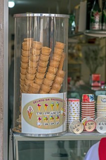 Ice cream cones and cups at an ice cream parlour, Genoa, Italy, Europe