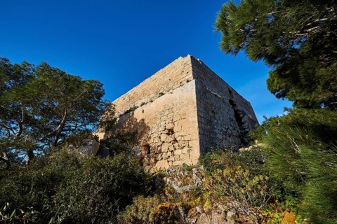 Torre Saracena, quadrangular defence defence tower, Levanzo, Egadi Islands, Sicily, Italy, Europe