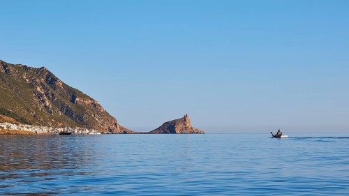 Fishing boat, Castello di Punta Troia, harbour, Martettimo town, Marettimo, Egadi Islands, Sicily,