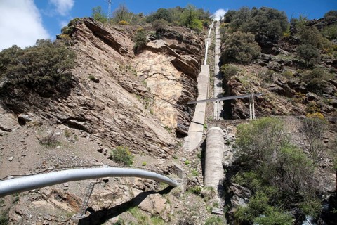 Pipeline for HEP electricity generation River Rio Poqueira gorge valley, High Alpujarras, Sierra