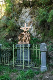 Orcival in Auvergne Volcanoes Regional Natural Park, Statues of Christ's Way of the Cross. Puy de