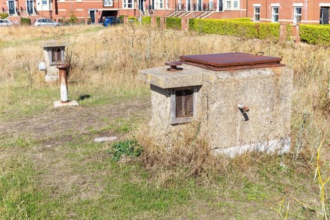 Cold War nuclear shelter underground military building, Martello Park, Felixstowe, Suffolk,