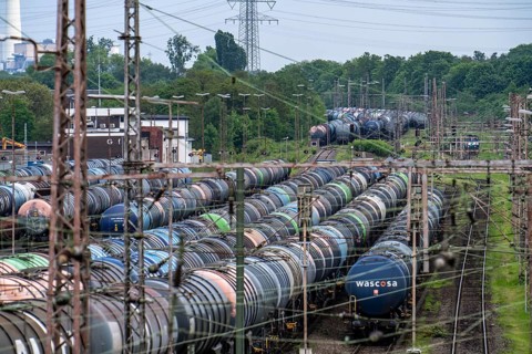 Gelsenkirchen Bismarck marshalling yard, goods trains are assembled and shunted here, tank wagons