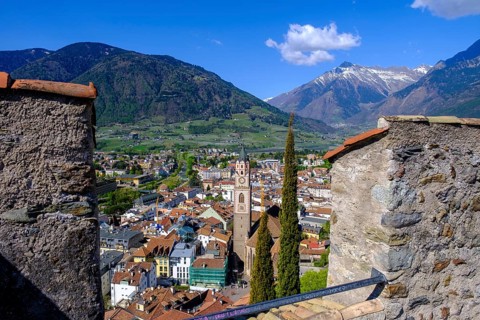 From the Powder Tower to the historic city centre, Tappeinerweg, Merano, South Tyrol, Italy, Europe