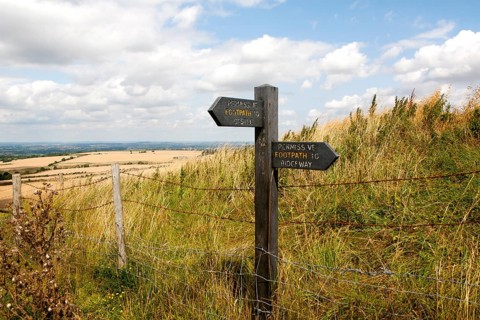 Permissive footpath sign on the Ridgeway long distance footpath near Liddington castle, Wiltshire,